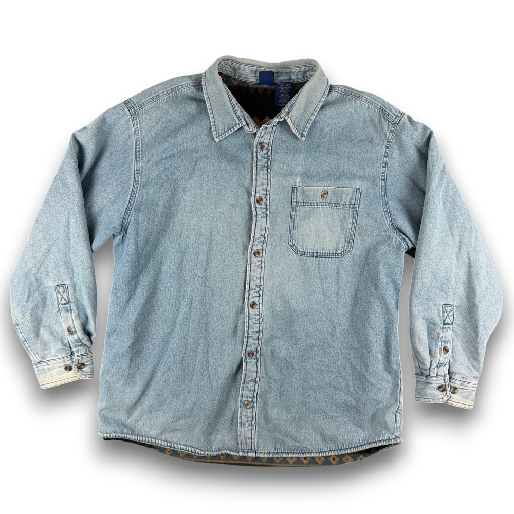 Basic Editions Denim Jacket Men XL Blue Western Blanket Lined Quilt Shaket Chore